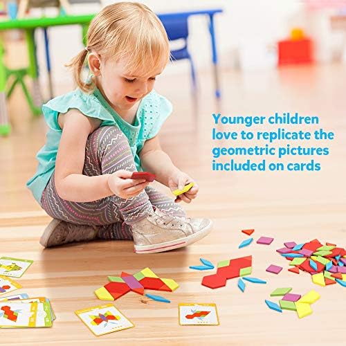Coogam 130 Pcs Wooden Pattern Blocks Puzzle Geometric Manipulative Shape Set Graphical Early