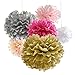 18 Tissue Paper Flowers Pom Poms for Party Decorations, Birthday Party Supplies Pink & Gold, 1st Baby Girl Nursery Decoration, Kids Crafts, Bachelorette Bridal Shower & Wedding Banner Decor