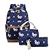 School Backpacks for Teen Girls Lightweight Canvas Backpack Bookbags Set (Dark Blue)