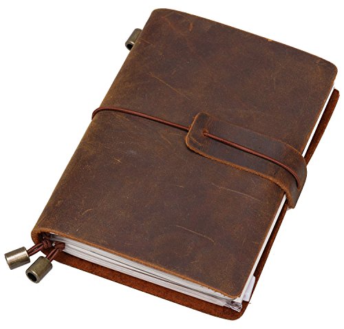 Iblue Refillable Vintage Leather Journal Notebook Portable Traveler's Bound Daily Writing Pad For Men&Women N02 (brown)