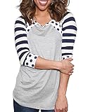 MEROKEETY Women's Polka Dots Shirt Striped Tunic 3/4 Sleeve Casual Scoop Neck Tops Tee