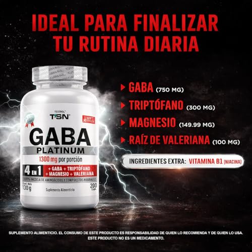 Gaba Platinum | Fórmula 4 En 1 | Gaba 750mg, Triptofano, Magnesio, Valeriana y Vit B1 | Apoyo a tu Rutina de Descanso | Testrol TSN 200 Cápsulas.