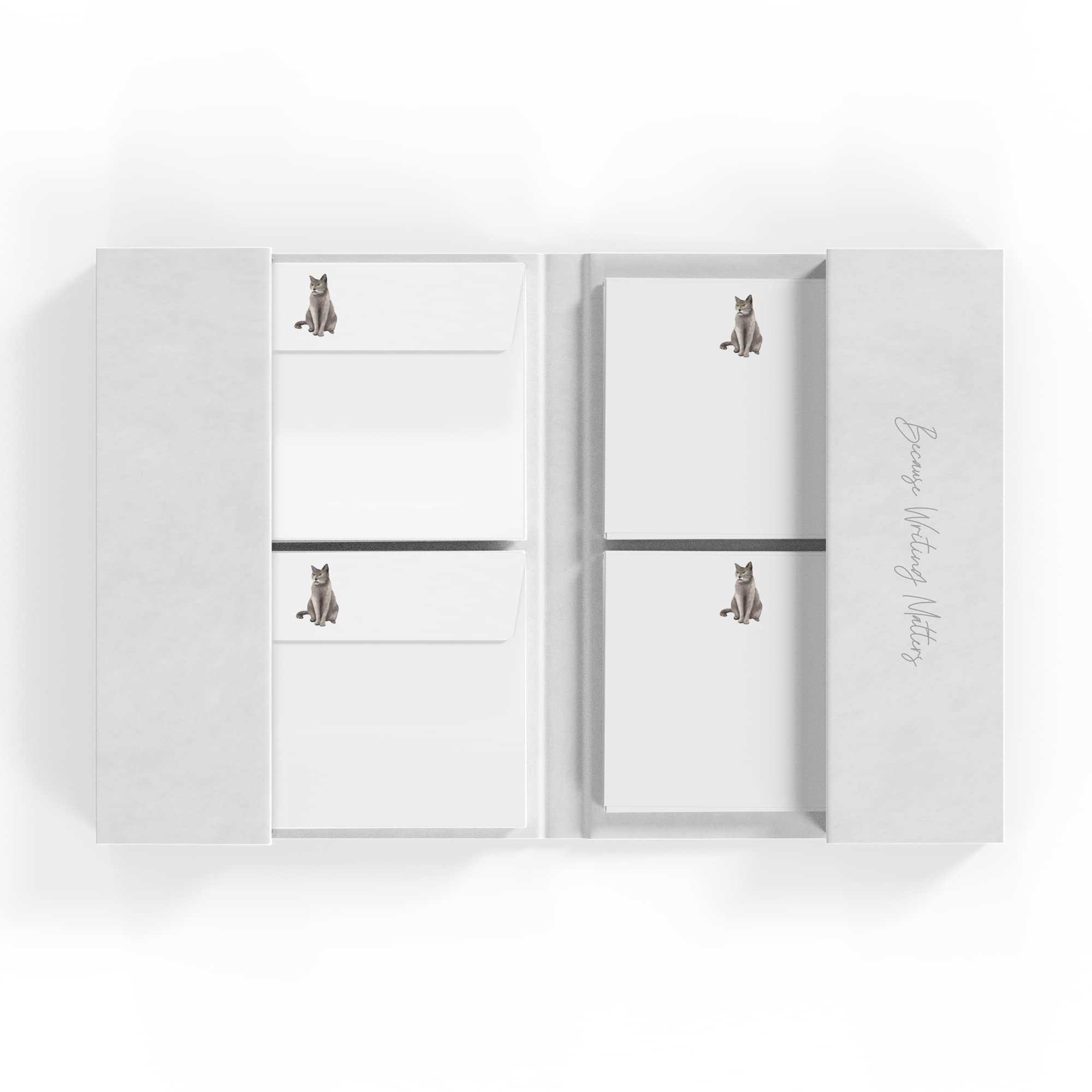 Me Loovely Grey Cat Flat Notecard and Envelopes Set A6 Size Blank Greeting Cards Luxury Notecards Stationery Supplies for All Occasion | Christmas Gifts (Pack of 20, with Folder)