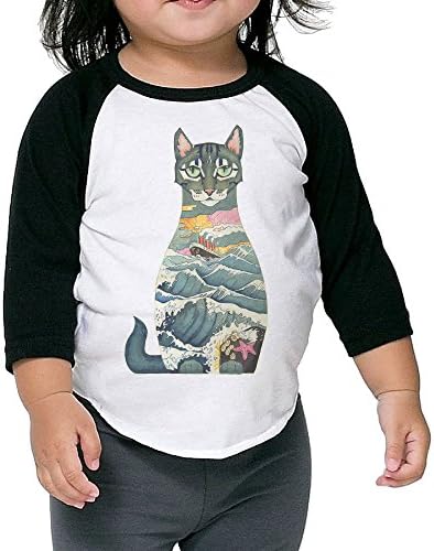 Toddler Cute Krakitten Black Size 3 Toddler 100% Cotton 3/4 Sleeve Athletic Baseball Raglan T-Shirt
