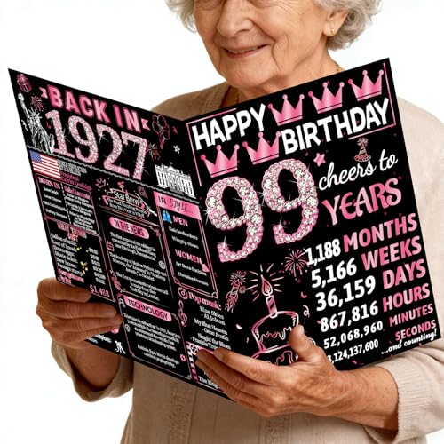 Joycard 99th Jumbo Birthday Card with Envelope, 99th Birthday Decorations for Women, 99th Birthday Gifts for Grandma, Happy Birthday Cards for 99 Year Old Mother, Back in 1927 at Amazon