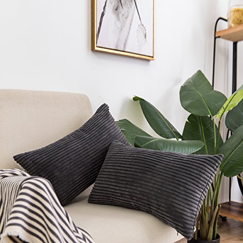 Jeanerlor 2 Pcs Super Comfortable Corduroy Throw Pillow Cover Cushion Case from Home Decor for Teen Boy, 12x20 inch (30 x 50 cm), Dark Grey