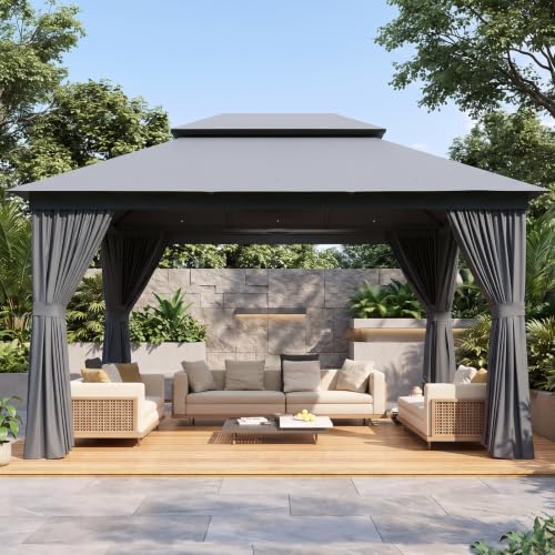 Aoxun 10x12 Gazebo Canopy with Double Roof, Steel Frame, Mosquito Netting image 28