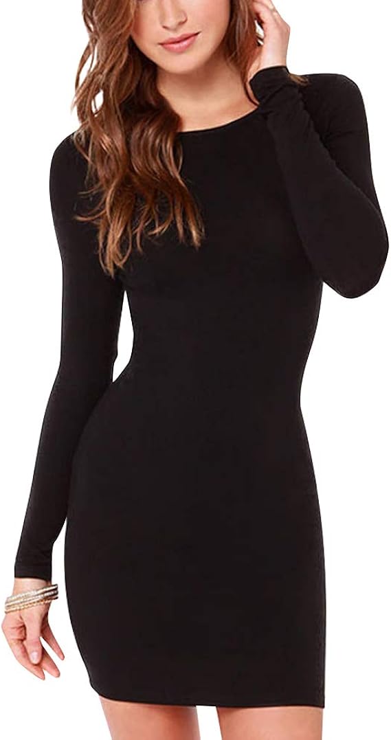Daytwork Women Bodycon Jumper Dress Long Sleeve Round Neck Mini