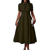 Memoriesea Women's Elegant Casual Short Sleeve Work Party A-Line Dress with Pockets