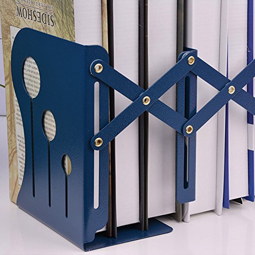 SatisInside Medium Size 3 Grids Modern Reinforced Metal Adjustable Bookends Book Racks, Non-skid, Max Length 19" - Navy Blue - Thumbnail 5