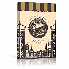 Canvas Prints Wall Art - Banner with Urban Landscape and a Cup of Coffee for Cafe Art - 12" x 18"