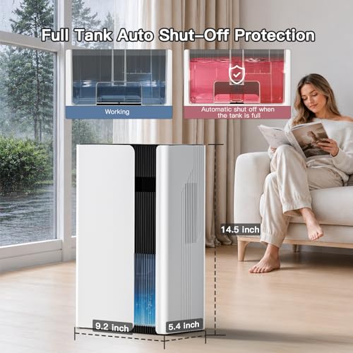 Globexis Dehumidifiers for Home, Quiet Dehumidifier for Bedroom for Small Spaces up to 800 sq.ft., 102oz Water Tank, Auto Shut-Off, Timer, 7-Color Light, Portable for Bathroom, Closet, RV, White