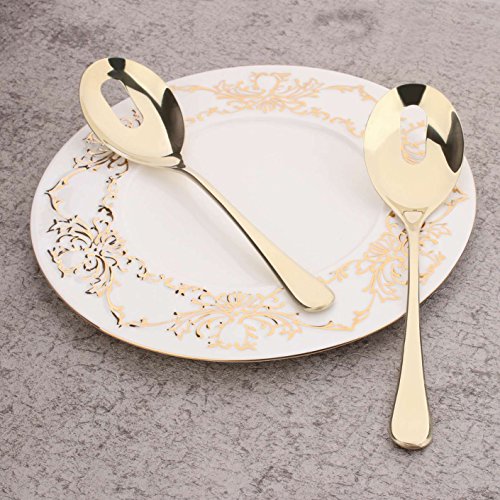 4 Piece Serving Skimmer and Slotted Serving Spoon 10-inch Serving 2 Set Stainless Steel Large Table Flatware Dishwasher Safe for Buffet, Banquet, Party (Gold)