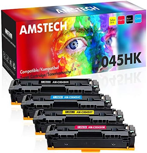 Amstech Compatible Toner Cartridge Replacement for Canon 045 045K 045C 045M 045Y Replacement for Canon I-Sensys MF635cx MF634cdw MF631Cn MF632Cdw MF633Cdw I-Sensys LBP611cn LBP613cdw, 4 Pack