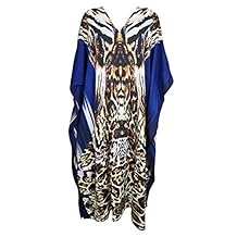 Mogul Interior Womens Caftan Dress Blue Tiger Print Bikini Cover Up Kaftan OneSize