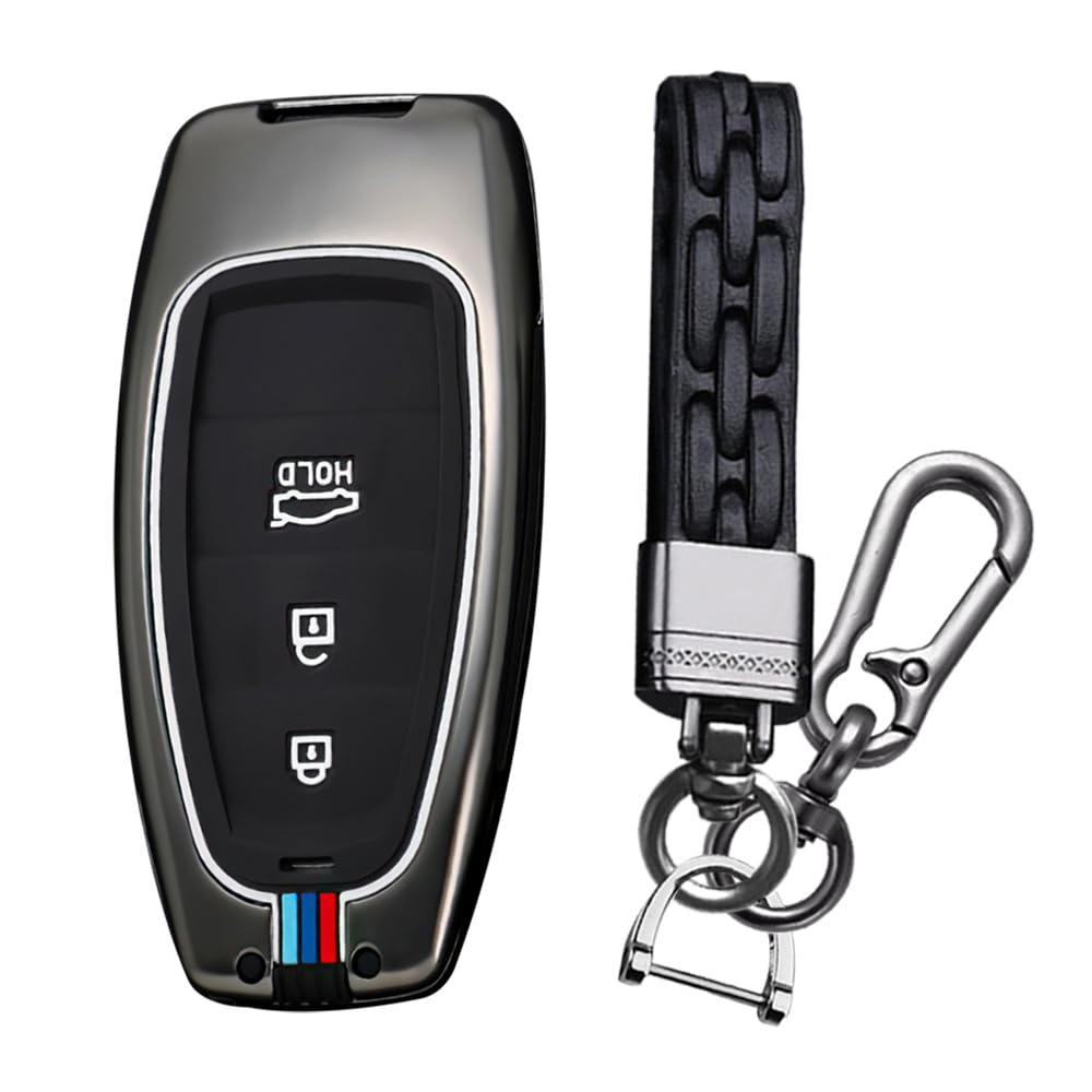 KUNIO Key Fob Cover fit for Hyundai Tucson NX4 Ioniq 5 Santa Fe Nexo 2021 2022 2023 key fob cover Metal Cover Key Cover Key Fob 3 Buttons Black