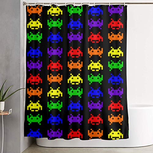 Olosaro Retro Space Invaders Shower Curtain Waterproof Bathroom