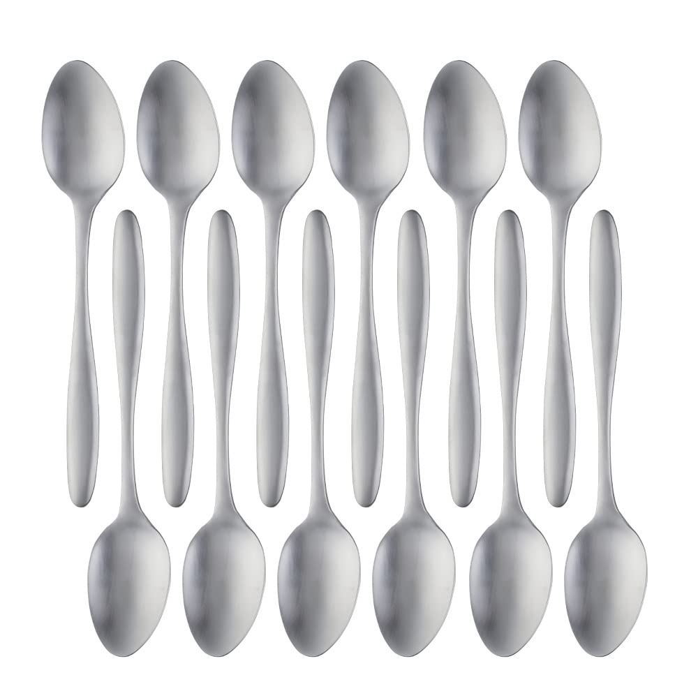 8.2 in/ 20.8cm Dinner Spoons Set of 12, TUPMFG Stainless Steel Cutlery Soup Spoons, Matte Finish Spoon Set Dishwasher Safe(Silver)