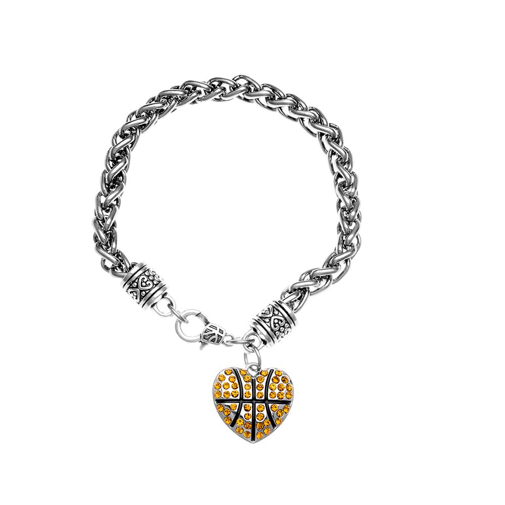 Infinity Collection Basketball Charm Bracelet Basketball Rhinestone Heart Charm Jewelry for Women Teens and Girls
