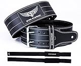 Gym Maniac Leather Gym Weight Lifting Belt with Wrist Straps | Compact, Adjustable, Comfy Fitness Belt | Improve Back Support & Stability | for Powerlifting, Crossfit, Squats
