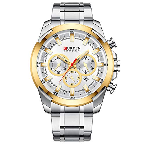 Curren 8361 - Reloj de pulsera para hombre, con visualización de fecha, acero analógico, color plateado