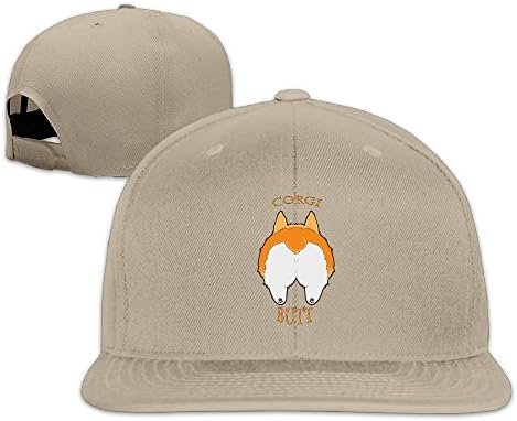 XIHUANGNI Fat Corgi Butt Adjustable Snapback Hat Dad Hat Sport Patterned Flat Bill Baseball Cap For Men Women Natural