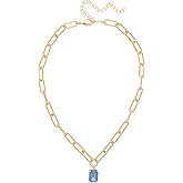 Sorrelli Nia Emerald Pendant Necklace – Emerald-Cut Crystal on Chunky Paperclip Chain, Adjustable 16–20 Inches with Lobster Clasp, Blue Ocean Delite Crystal