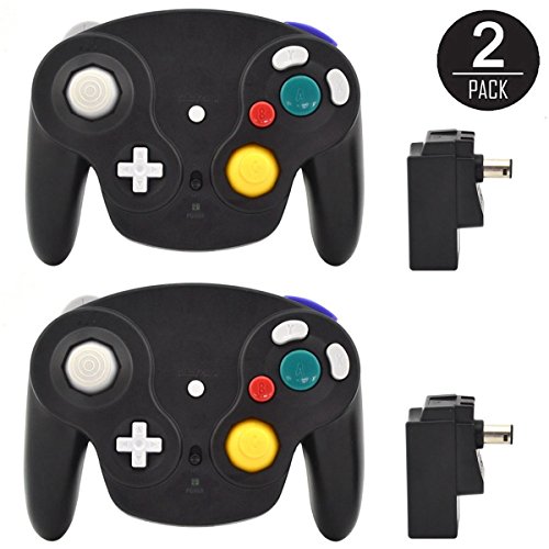 EEEKit 2 Packs Classic 2.4G Wireless Wii Gamecube Controller with Receiver Adapter for Nintendo GameCube Wii / Wii U NGC GC (2 Packs Black)
