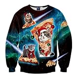 Fashion-Plus Velvet Sweatshirts Christmas Cartoon Cat Pizza 3D Sweater