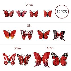 12PCS Butterfly Wall Decals Removable 3D Red