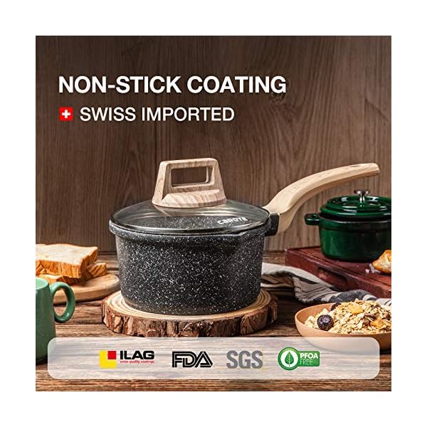 CAROTE Saucepan with Lid 16cm/1.5L, Nonstick Sauce Pot for Induction, Gas and Electric Hobs, Small Cooking Pot with Pour…