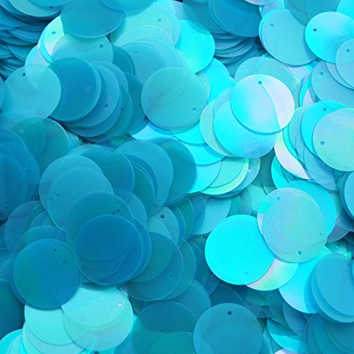 20mm Flat Round Sequin Paillettes Aqua Water Blue Semi Frost Rainbow. Made in USA
