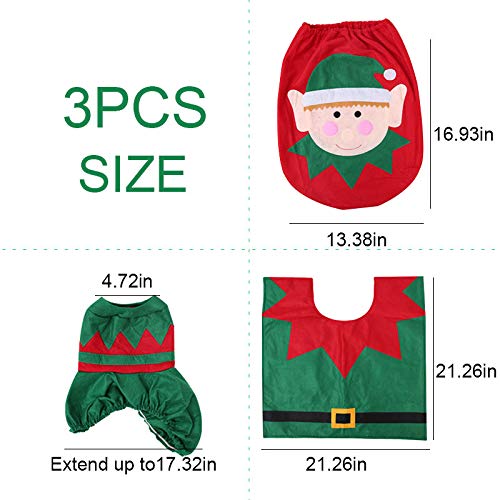 WINBOB 3PCS Christmas elf Toilet Seat Tank Cover and Rug Set Bathroom Christmas Decorations Supplies