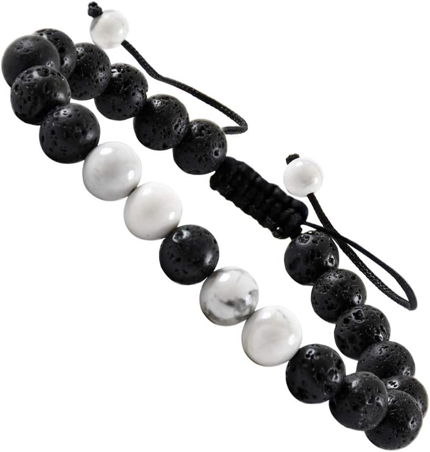 Orionis Anxiety Bracelet Essential Oil - Aromatherapy Diffuser for Couples Men and Women Christmas Present Stress Relief Gift Calming Beaded String (Howlite and Lava Chakra Stone)