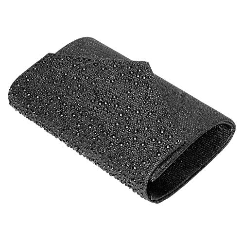 CurvChic Women Evening Bag Clutch Envelope Rhinestone Party Handbag Bridal Prom Purse (Black)