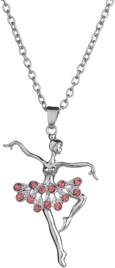 Monicanine Fashion Ballerina Pendant Necklace Rhinestone Charm Jewelry Xmas Gift for Girls Women