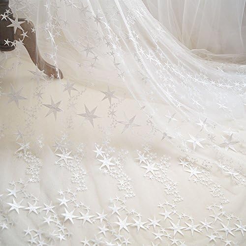 55 inches Width Stars Embroidery Fashion Lace Fabric Wedding Dress Lace Fabric by The Yard (Off White)