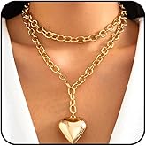 Stringex Chunky Long Gold Heart Pendant Necklace for Women Silver Puffy Heart Chain Choker Necklace Simple Y2k Love Y Necklace Wedding Jewelry Accessories