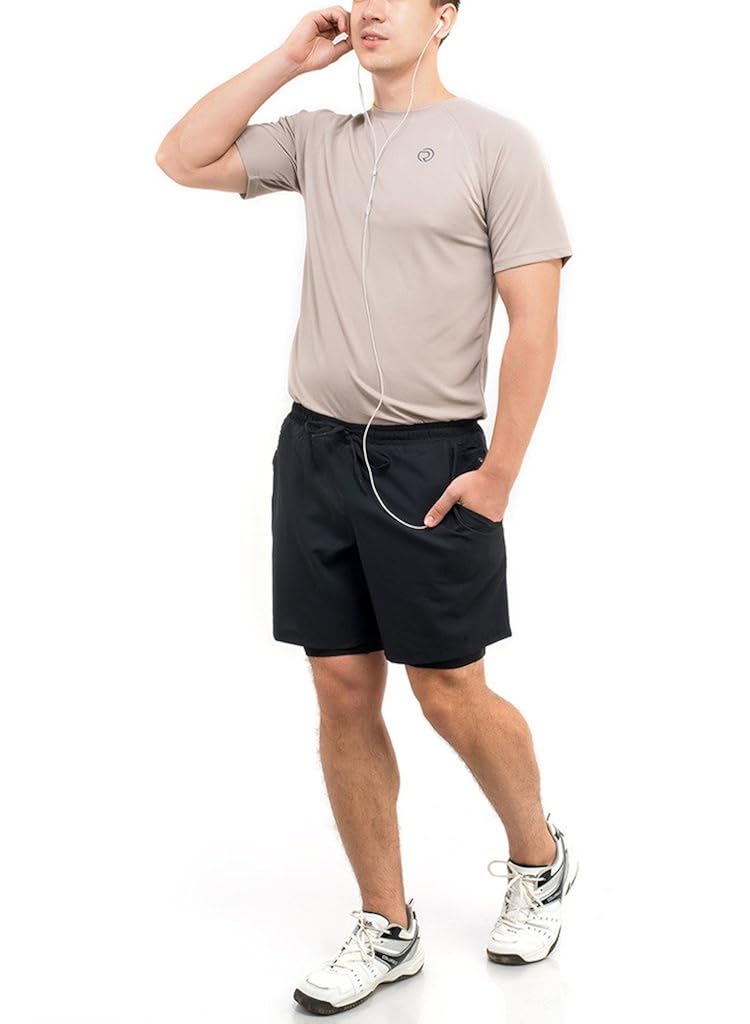 truerevo double layered sports shorts with phone pocket for men