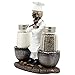 Spooky Skeleton Chef Glass Salt and Pepper Shaker Set with Cauldrons & Skulls Decorative Display Holder Figurine for Halloween Decorations As Kitchen Table Decor or Scary Gothic Gifts