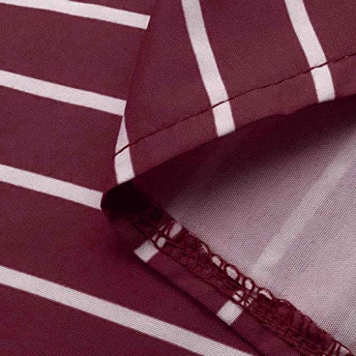 TIFENNY Tops for Woman Summer Loose Casual Striped Button Down Lapel Long Sleeve Shirts Top Blouse Dress Wine