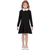 Girls Casual Dress Long Sleeve Vintage Peter Pan Collar T-Shirt Dresses Age 3-12 Years