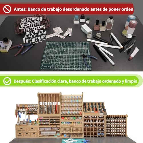 Bucasso Wooden Organizer Rack for Model Making with MDF Material, Paint Rack, Screwdriver/Brush Holder, for Tamiya Paints and Tools, GK1