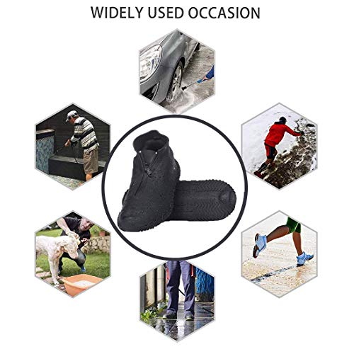 DREAMUS Reusable Silicone Waterproof Shoe Covers, Silicone Shoe Covers with Zipper No-Slip Silicone Rubber Shoe Cover for Kids,Men and Women (Black, L)