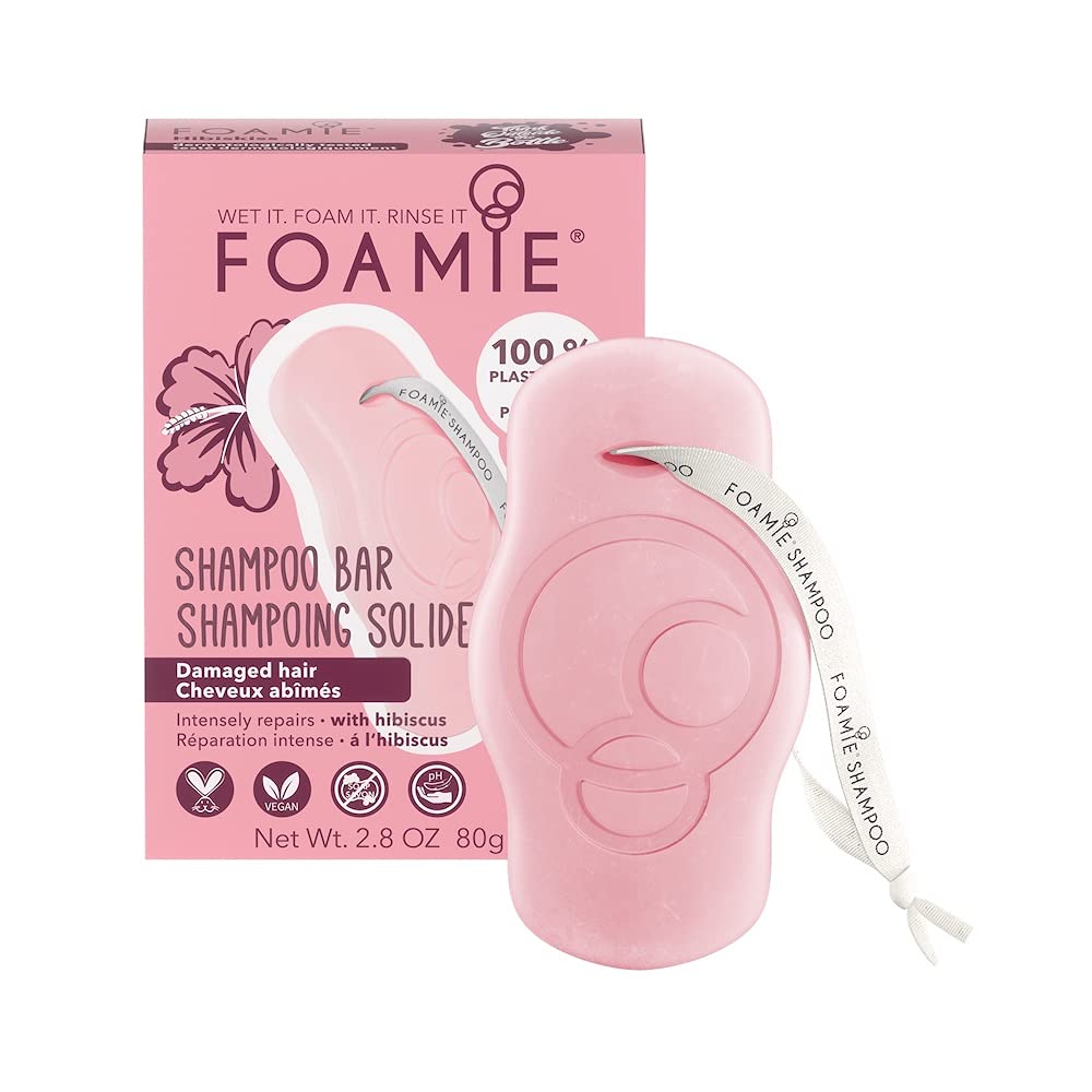 FOAMIE Shampoo Bar, Hibiscus for Damaged Hair, Plastic-Free, pH-Balanced, Soap-Free, No Sulphates or Parabens. Made in the UK.