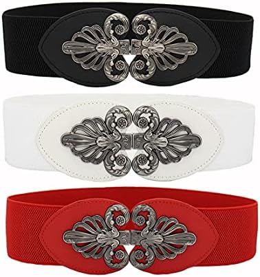 3 Pack Women\'s Stretchy Wide Waist Belt Elastic Vintage Style 3 Pack Women Wide Elastic Waist Belt Vintage Stretchy Belt  main image 2