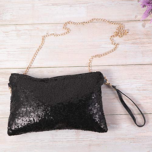 Tinksky Sparkly Sequin Handbag Lady Party Evening Clutch Shoulder Bag, Mother's Day gift or gift for women (Black), 10 7.1 0.8 inch