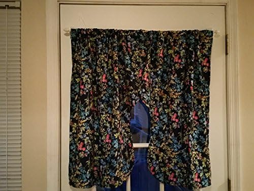 Gathered Curtain with Curves, Swag type, Dutchmans Britches,Door Curtain, Small Window Treatment Navy Blue Floral..Sweet