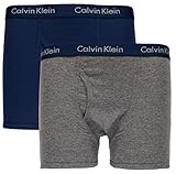 Calvin Klein Little/Big Boys' Assorted Boxer Briefs (Pack of 2) (Large / 12-14, Navy/Gray)