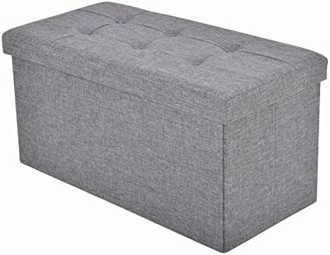 Folding Fabric Storage Folding Foot Stool Box Footrest Gray Bench Sofa